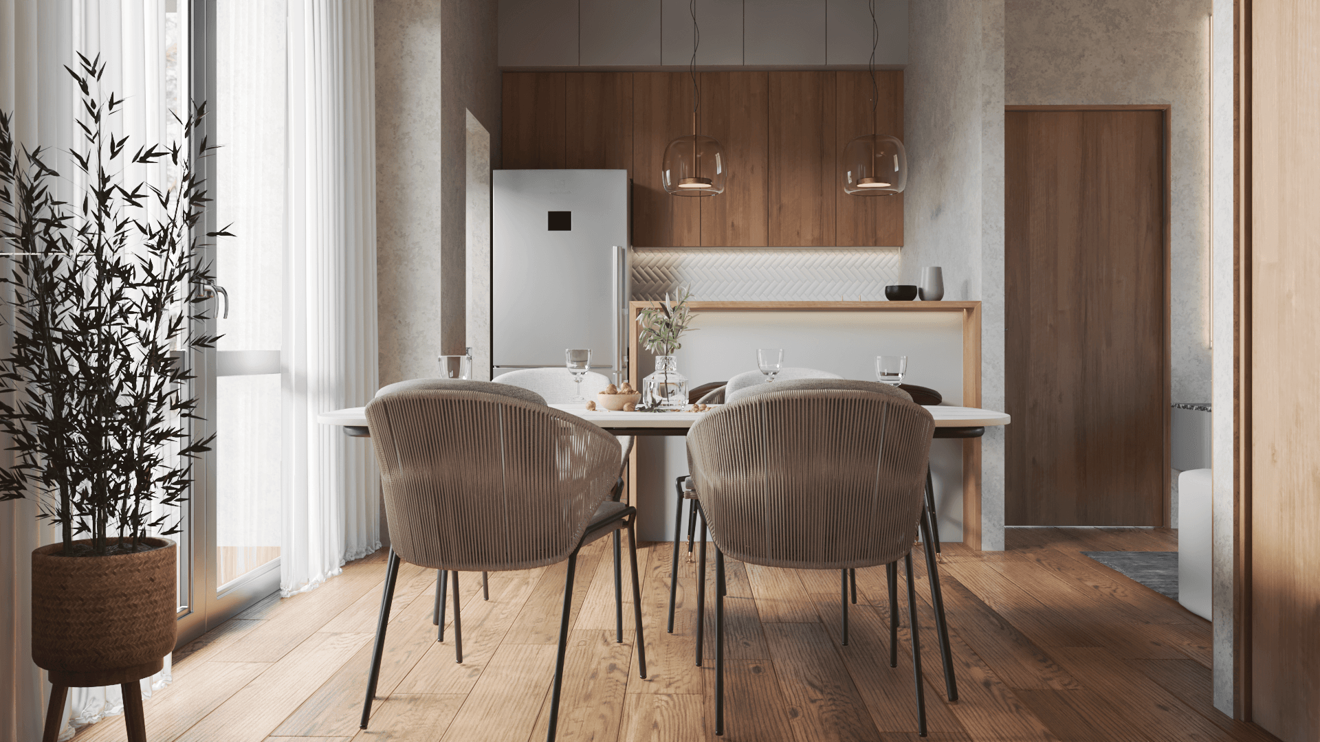 1- Render comedor- cocina Apartamentos Olmos Residence