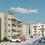 Vista principal de los Apartamentos en venta Ciudad Juan Bosch con áreas verdes